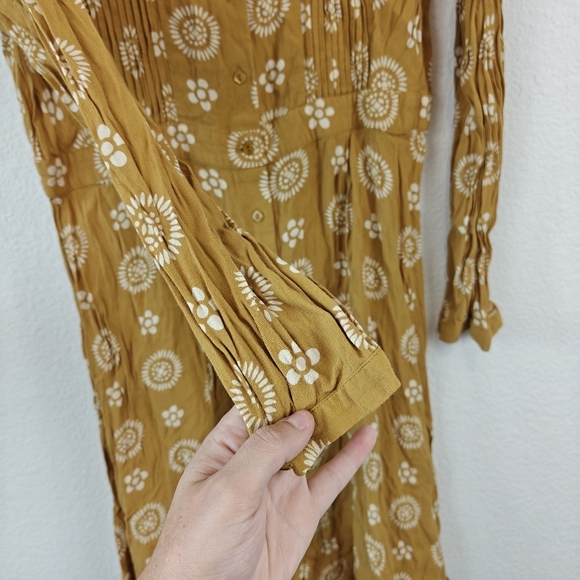 Boden Womens US 10 Yellow White Floral Pleated Button Front Knee Length Dress - Picture 8 of 12